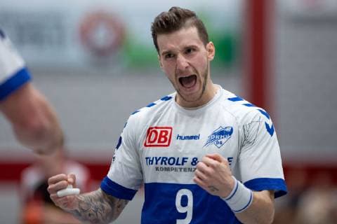 Lübbecke, Deutschland 28.04.2019: 2. Handball Bundesliga - 2018 2019 - TuS-N-Lübbecke vs. Dessau Roßlauer HV Marek Vanco (Dessau) Lübbecke Nordrhein-Westfalen Deutschland Merkur Arena