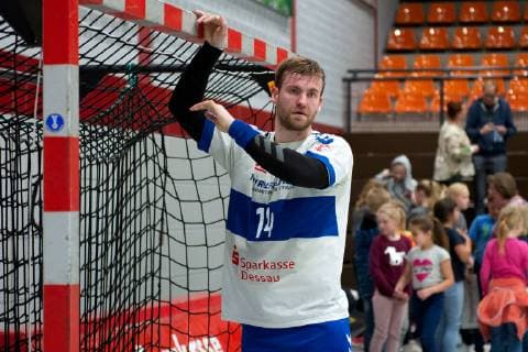 Lübbecke, Deutschland 28.04.2019: 2. Handball Bundesliga - 2018 2019 - TuS-N-Lübbecke vs. Dessau Roßlauer HV Florian Pfeiffer (Dessau) Lübbecke Nordrhein-Westfalen Deutschland Merkur Arena