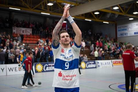 Lübbecke, Deutschland 28.04.2019: 2. Handball Bundesliga - 2018 2019 - TuS-N-Lübbecke vs. Dessau Roßlauer HV Marek Vanco (Dessau) Lübbecke Nordrhein-Westfalen Deutschland Merkur Arena