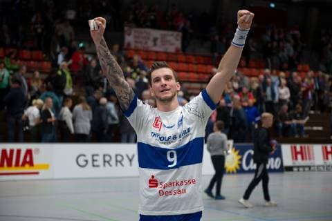 Lübbecke, Deutschland 28.04.2019: 2. Handball Bundesliga - 2018 2019 - TuS-N-Lübbecke vs. Dessau Roßlauer HV Marek Vanco (Dessau) Lübbecke Nordrhein-Westfalen Deutschland Merkur Arena