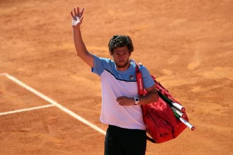 April 29, 2019 - Estoril, Portugal - Pedro Sousa of Portugal reacts after losing against Reilly Opelka of USA during the Millennium Estoril Open - Day 1 - ATP Tennis Herren 250 tennis tournament at the Clube de Tenis do Estoril in Estoril, Portugal on April 29, 2019. Estoril Open 2019 - Day 1  - ZUMAn230 20190429_zaa_n230_239 Copyright: xPedroxFiuzax