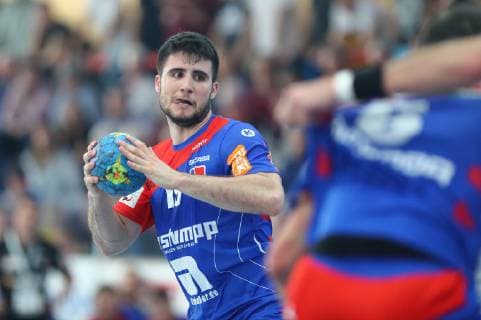 Juan de la Pena Morales (Balingen) TV Huettenberg vs HBW Balingen-Weilstetten, Handball, 2. Bundesliga, 28.04.2019 TV Huettenberg vs HBW Balingen-Weilstetten, Handball, 2. Bundesliga, 28.04.2019 Huettenberg Copyright: xEIBNER RenexWeissx EP_RWS