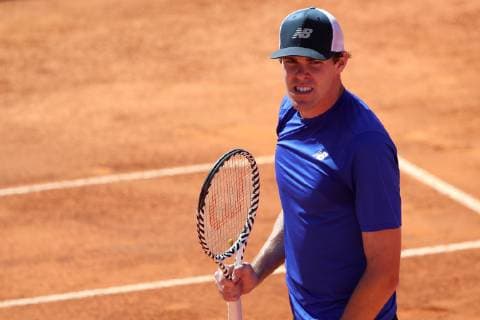 April 29, 2019 - Estoril, Portugal - Reilly Opelka of USA celebrates his victory over Pedro Sousa of Portugal during the Millennium Estoril Open - Day 1 - ATP Tennis Herren 250 tennis tournament at the Clube de Tenis do Estoril in Estoril, Portugal on April 29, 2019. Estoril Open 2019 - Day 1  - ZUMAn230 20190429_zaa_n230_249 Copyright: xPedroxFiuzax