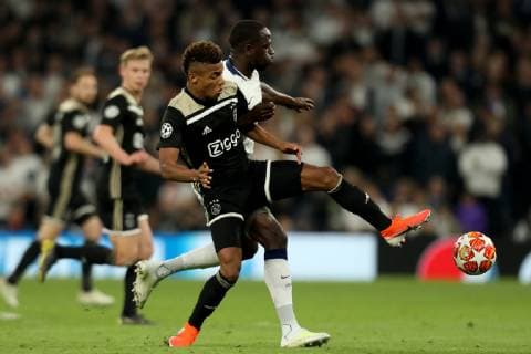 30th April 2019, Tottenham Hotspur Stadium, London, England; UEFA Champions League football, semi final 1st leg, Tottenham Hotspur versus Ajax; David Neres of Ajax battles for the ball with Moussa Sissoko of Tottenham Hotspur  ActionPlus12129092 ShaunxBrooks