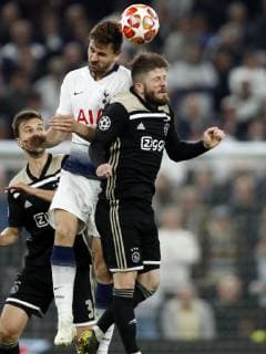 (l-r) Fernando Llorente of Tottenham Hotspur FC, Lasse Schone of Ajax during the UEFA Champions League semi final match between Tottenham Hotspur FC and Ajax Amsterdam at the Tottenham Hotspur stadium on April 30, 2019 in London, United Kingdom UEFA Champions League 2018 2019 xVIxVIxImagesx xMauricexvanxSteenxIVx 14335733