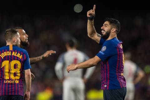 Barcelona, Spain, 01.05.2019, UEFA Champions League - 2018 19 Season, Halblfinale, 2. Runde, FC Barcelona Barca - FC Liverpool, Luis Suarez (Barcelona) celebrates after scoring his team s first goal ( DeFodi059