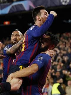 Jordi Alba of FC Barcelona Barca Arturo Vidal of FC Barcelona, Lionel Messi of FC Barcelona, Luis Suarez of FC Barcelona during the UEFA Champions League semi final match between FC Barcelona and Liverpool FC at Camp Nou on May 01, 2019 in Barcelona, Spain UEFA Champions League 2018 2019 xVIxVIxImagesx xMauricexvanxSteenxIVx 14343060