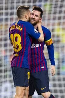 01.05.2019, xslx, Fussball Champions League, FC Barcelona Barca - FC Liverpool emspor, v.l. Lionel Messi (FC Barcelona) Jubelt nach den Tor zum 3-0 mit Jordi Alba (FC Barcelona) (DFL DFB REGULATIONS PROHIBIT ANY USE OF PHOTOGRAPHS as IMAGE SEQUENCES and or QUASI-VIDEO) Barcelona