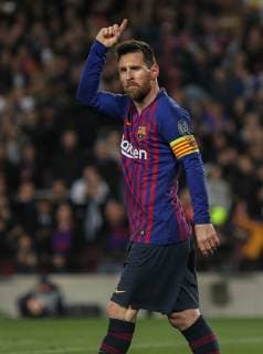 May 1, 2019 - Barcelona, Barcelona, Spain - Messi of Barcelona celebrating a goal during UEFA Champions League football match, between Barcelona and Liverpool, May 01th, in Camp Nou stadium in Barcelona, Spain. Soccer: Champions League - FC Barcelona Barca v Liverpool - ZUMAa181 20190501_zaa_a181_133 Copyright: xAFP7x