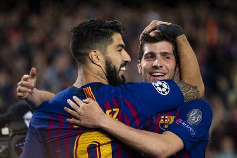 01.05.2019, xslx, Fussball Champions League, FC Barcelona Barca - FC Liverpool emspor, v.l. Luis Suarez (FC Barcelona) Jubelt nach den Tor zum 1-0 mit Sergi Roberto (FC Barcelona) (DFL DFB REGULATIONS PROHIBIT ANY USE OF PHOTOGRAPHS as IMAGE SEQUENCES and or QUASI-VIDEO) Barcelona