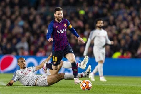 01.05.2019, xslx, Fussball Champions League, FC Barcelona Barca - FC Liverpool emspor, v.l. Fabinho (Liverpool FC), Lionel Messi (FC Barcelona) (DFL DFB REGULATIONS PROHIBIT ANY USE OF PHOTOGRAPHS as IMAGE SEQUENCES and or QUASI-VIDEO) Barcelona