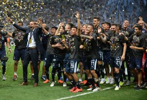 Monterrey players celebrate after winning the CONCACAF Champions League final against Tigres at the BBVA stadium, in Monterrey, Mexico, 01 May 2019. Argentine midfielder Nicolas Sanchez scored the penalty with which Rayados de Monterrey tied 1-1 with the UANL Tigers (2-1 on aggregate) and with which they were crowned CONCACAF champions. Monterrey wins the CONCACAF Champions League !ACHTUNG: NUR REDAKTIONELLE NUTZUNG!  Copyright: xMiguelxSierrax AME8123 20190502-636923765622579871