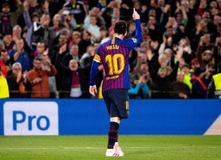(190502) -- BARCELONA, May 2, 2019 -- FC Barcelona Barca s Lionel Messi celebrates after scoring during the UEFA Champions League semifinal first leg soccer match between FC Barcelona and Liverpool in Barcelona, Spain, on May 1, 2019. Barcelona won 3-0. ) (SP)SPAIN-BARCELONA-SOCCER-UEFA CHAMPIONS LEAGUE-BARCELONA VS LIVERPOOL JoanxGosa 