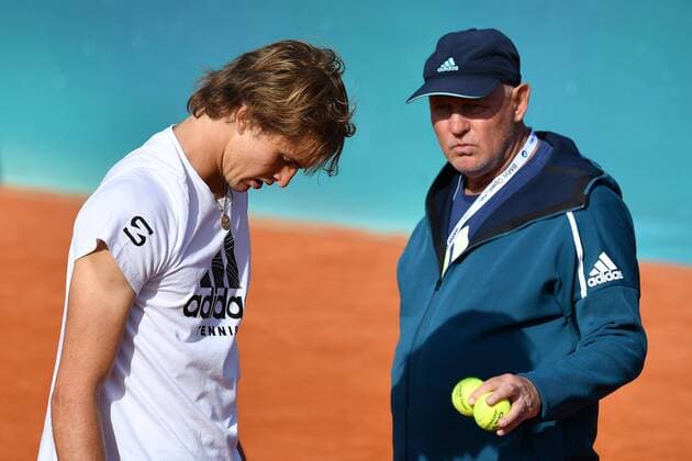 Alexander Zverev mit seinem Vater AVater und Trainer Alexander Michailowitsch Swerew beim Training. Tennis BMW Open 2019 am 02.05.2019 in Muenchen.