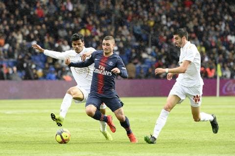 06 MARCO VERRATTI (PSG) - 21 DANILO BARBOSA (NICE) - 08 PIERRE LEES MELOU (NICE) FOOTBALL : Paris SG vs Nice - Ligue 1 Conforama - 04 05 2019 FEP Panoramic 