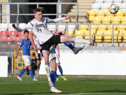 Germany v Italy UEFA EURO EM Europameisterschaft Fussball U17 U 17 Championship Maximilian Beier of Germany scores his team s first goal during the UEFA Euro U17 Championship match at Tallaght Stadium, Tallaght Content Not Available For UK Newspapers Copyright: xYannisxHalasx FIL-13210-0005