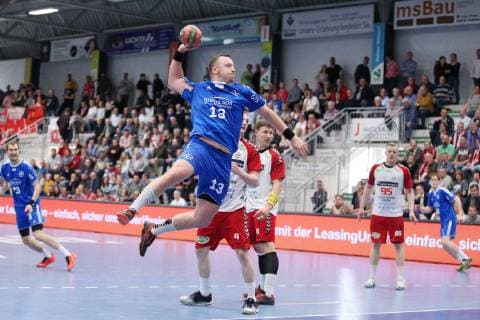 Carl Loefstroem (TSV Bayer Dormagen 13) frei vorm Tor, ASV Hamm-Westfalen vs TSV Bayer Dormagen, Handball, 2. Bundesliga, 04.05.2019, ASV Hamm-Westfalen vs TSV Bayer Dormagen, Handball, 2. Bundesliga, 04.05.2019 Hamm Copyright: xEIBNER JanxStrohdiekx EP_JSK