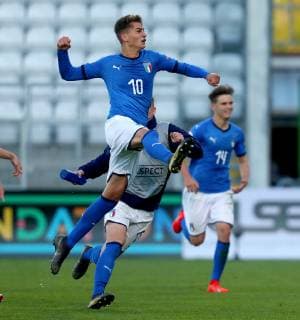 UEFA European Under-17 Championship Group D, Tallaght Stadium, Dublin 4 5 2019 Germany U17 U 17 vs Italy U17 Italy s Nicholas Bonfanti celebrates scoring his sides second goal Nicholas Bonfanti celebrates scoring his sides second goal 4 5 2019  Copyright: x©INPHO OisinxKeniryx inpho_01544978