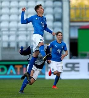 UEFA European Under-17 Championship Group D, Tallaght Stadium, Dublin 4 5 2019 Germany U17 U 17 vs Italy U17 Italy s Nicholas Bonfanti celebrates scoring his sides second goal Nicholas Bonfanti celebrates scoring his sides second goal 4 5 2019  Copyright: x©INPHO OisinxKeniryx inpho_01544979-2