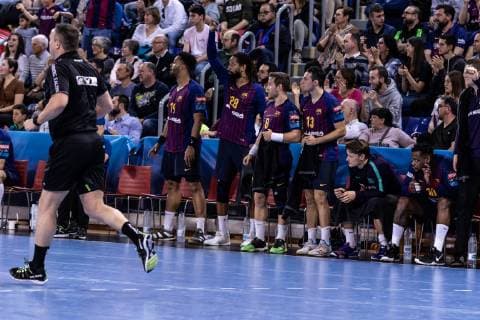 May 4, 2019 - Barcelona, Barcelona, Spain - FC Barcelona Barca Lassa players celebrates at the end of the during the VELUX EHF Champions League, quarter final, 2nd leg match between FC Barcelona Lassa and HBC Nantes on May 04, 2019 at Palau Blaugrana, in Barcelona, Spain. Handball: VELUX EHF Champions League - FC Barcelona Lassa v HBC Nantes - ZUMAa181 20190504_zaa_a181_531 Copyright: xAFP7x