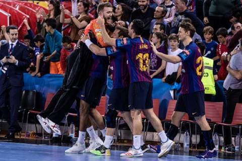May 4, 2019 - Barcelona, Barcelona, Spain - FC Barcelona Barca Lassa players celebrates at the end of the VELUX EHF Champions League, quarter final, 2nd leg match between FC Barcelona Lassa and HBC Nantes on May 04, 2019 at Palau Blaugrana, in Barcelona, Spain. Handball: VELUX EHF Champions League - FC Barcelona Lassa v HBC Nantes - ZUMAa181 20190504_zaa_a181_538 Copyright: xAFP7x