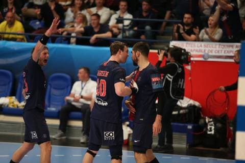 Sander Sagosen Nikola Karabatic (Paris) HANDBALL : VELUX EHF Champions League - Quart de finale retour - Paris Saint-Germain HB vs PGE Vive Kielce - 05 05 2019 KevinDomas Panoramic 
