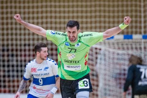 Janko Bozovic 77 (TV Emsdetten) waehrend der Begegnung in der Handball 2. Bundesliga (Herren) - Saison 2018-2019 zwischen Dessau-Rosslauer HV 06 und TV Emsdetten in der Anhalt Arena am 5. May 2019 in Dessau-Rosslau, Sachsen Anhalt, Deutschland