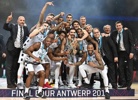 Sport Themen der Woche KW18 Sport Bilder des Tages ANTWERP, BELGIUM - 05 May 2019 --- Basketball --- FIBA Championsleague Final ---- Virtus Bologna vs Iberostar Tenerife ---- at Sportpalais Antwerp --- Virtus Bologna win the trophy of the Basketball Championsleague 2019 --- Photo: Hans-Martin Issler isslerimages Championsleague final Virtus Bologna vs Iberostar Tenerife