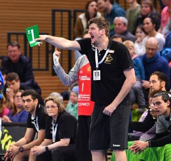 Trainer Rico Göde (Dresden), HC Elbflorenz Dresden gegen TV Hüttenberg, Handball, 2. Liga der Männer, 2. Bundesliga, Saison 2018 2019, Dresden, BallsportARENA Dresden, 05.05.2019,