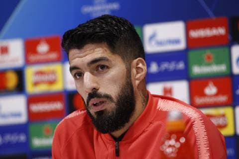 6th May 2019, Liverpool, England; UEFA Champions League football, FC Barcelona Barca press conference PK Pressekonferenz and training session ahead of their semi final 2nd leg fixture against Liverpool; Luis Suarez of Barcelona speaking to the media  ActionPlus12131912 AlanxMartin