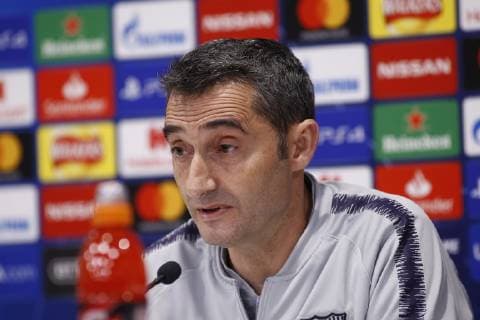 6th May 2019, Liverpool, England; UEFA Champions League football, FC Barcelona Barca press conference PK Pressekonferenz and training session ahead of their semi final 2nd leg fixture against Liverpool; Barcelona coach Ernesto Valverde speaking to the media  ActionPlus12131914 AlanxMartin