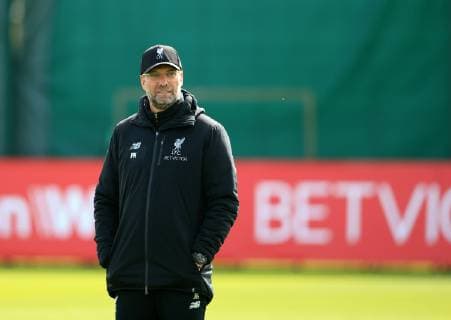 6th May 2019, Anfield, Liverpool, England; UEFA Champions League football, Liverpool versus Barcelona pre match training ahead of the second leg at Melwood; Liverpool manager Jurgen Klopp looks on as his players warm up  ActionPlus12131935 DavidxBlunsden