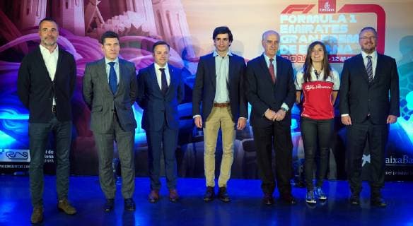 Carlos Sainz McLaren driver and Tatiana Calderon F1 test driver Alfa Romeo Racing at the presentation of the Spanish Grand Prix in Madrid, Monday May 6, 2019 Cordon Press