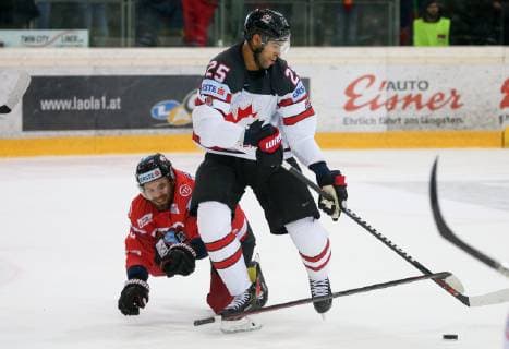 Ice hockey Eishockey - Stars in Wien, AUT vs CAN VIENNA,AUSTRIA,07.MAI.19 - ICE HOCKEY - Stars in Wien, Austria vs Canada. Image shows Darnell Nurse (CAN) and Peter Schneider (AUT). GEPAxpictures xMarioxKneisl