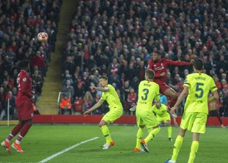 Liverpool, United Kingdom, 07.05.2019, UEFA Champions League - 2018 19 Season, Halbfinale, 2. Runde, FC Liverpool - FC Barcelona Barca Georginio Wijnaldum (Liverpool) scores his team s third goal ( DeFodi056