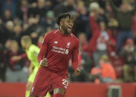 Liverpool, United Kingdom, 07.05.2019, UEFA Champions League - 2018 19 Season, Halbfinale, 2. Runde, FC Liverpool - FC Barcelona Barca Divock Origi (Liverpool) celebrates after scoring his team s fourth goal ( DeFodi056