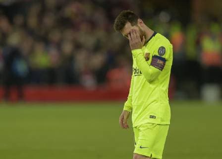 Liverpool, United Kingdom, 07.05.2019, UEFA Champions League - 2018 19 Season, Halbfinale, 2. Runde, FC Liverpool - FC Barcelona Barca Lionel Messi (Barcelona) looks dejected ( DeFodi056
