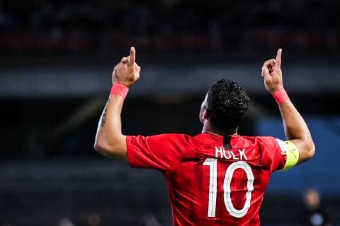 Brazilian football player Givanildo Vieira de Sousa, known as Hulk, of China s Shanghai SIPG celebrates after scoring against Japan s Kawasaki Frontale F.C. in the 5th round of group H match during the 2019 AFC Champions League in Kawasaki, Japan, 7 May 2019. Hulk produced a star turn at the Todoroki Athletics Stadium on Tuesday to help Shanghai SIPG to a 2-2 draw against Kawasaki Frontale in AFC Champions League Group H. Hulk double rescues Shanghai SIPG from Kawasaki Frontale defeat  20190507_308040