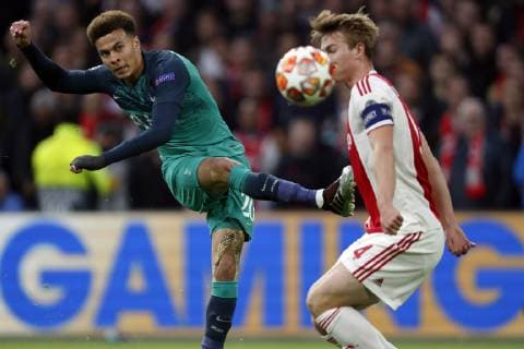 (l-r) Dele Alli of Tottenham Hotspur FC, Matthijs de Ligt of Ajax during the UEFA Champions League semi final match Ajax Amsterdam and Tottenham Hotspur FC at the Johan Cruijff Arena on May 08, 2019 in Amsterdam, The Netherlands UEFA Champions League 2018 2019 xVIxVIxImagesx xMauricexvanxSteenxIVx 14402792