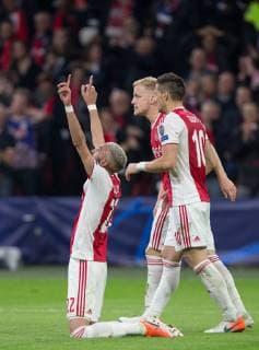 Hakim Ziyech of Ajax celebrates scoring a goal during the UEFA Champions League Semi-Final 2nd leg match between Ajax and Tottenham Hotspur at Johan Cruyff Arena, ArenA Boulevard 1, 1101 AX Amsterdam, Netherlands on 8 May 2019. Copyright: xAndyxRowlandx PMI-2814-0028