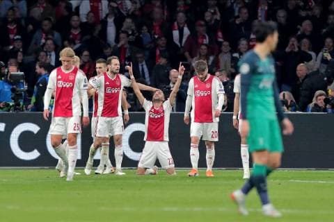 AMSTERDAM, 08-05-2019 Stadium Johan CruyffArena, Season 2018 2019 Champions League semi final second leg. Ajax player Hakim Ziyech celebrating his 2-0 during the game Ajax - Tottenham Hotspur . Ajax - Tottenham Hotspur  x3350491x Copyright: