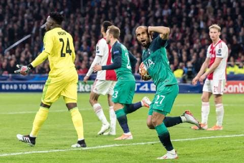 Lucas Moura of Tottenham Hotspur celebrate his goal during the UEFA Champions League semi final match Ajax Amsterdam and Tottenham Hotspur FC at the Johan Cruijff Arena on May 08, 2019 in Amsterdam, The Netherlands UEFA Champions League 2018 2019 xVIxVIxImagesx xGerritxvanxKeulenxIVx 14403271