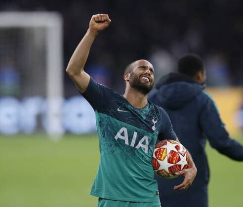 Sport Themen der Woche KW19 Lucas Moura of Tottenham celebrates with the match ball after scoring a hatrick during the UEFA Champions League match at the Johan Cruyff Arena, Amsterdam. Picture date: 8th May 2019. Picture credit should read: David Klein Sportimage EDITORIAL USE ONLY. No use with unauthorised audio, video, data, fixture lists, club league logos or live services. Online in-match use limited to 120 images, no video emulation. No use in betting, games or single club league player publications. SPI-0075-0102