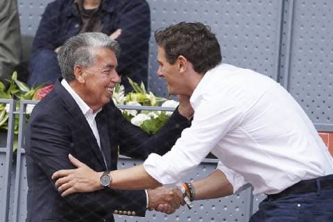 May 8, 2019 - Madrid, Spain - Manuel Santana and Albert Rivera during day five of the Mutua Madrid Open at La Caja Magica on May 08, 2019 in Madrid, Spain Mutua Madrid Open - Day Five  - ZUMAn230 20190508_zaa_n230_240 Copyright: xOscarxGonzalezx