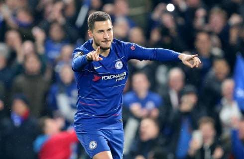 Grossbritannien, Fulham, Stamford Bridge, 09.05.2019, Fussball - Uefa Europa League - FC Chelsea - Eintracht Frankfurt v. l. Eden Hazard (FC Chelsea, 10) feiert seinen Siegtreffer UEFA REGULATIONS PROHIBIT ANY USE OF PHOTOGRAPHS AS IMAGE SEQUENCES AND OR QUASI-VIDEO. Fussball - Uefa Europa League - FC Chelsea - Eintracht Frankfurt Fulham Copyright: xEIBNER BECx EP_BEC