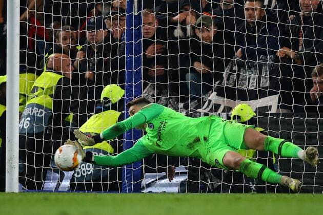 Sport Themen der Woche KW19 Sport Bilder des Tages May 9, 2019, London, England, United Kingdom: KEPA ARRIZABALAGA of Chelsea saves a penalty during the Europa League semi final leg two match between Chelsea and Eintracht Frankfurt at Stamford Bridge Stadium. Soccer 2019: FC Chelsea 1:1 Eintracht Frankfurt - ZUMAcs12 20190509_zaf_cs12_012 Copyright: xESPAxPhotoxAgencyx