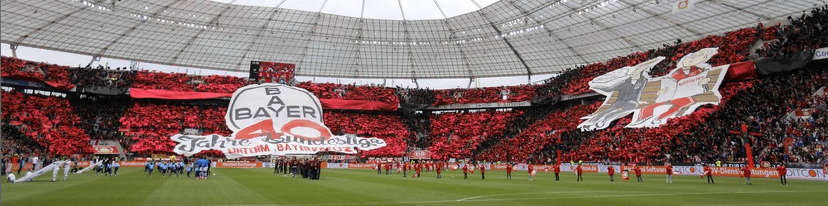 Leverkusen, Bayarena, 11.05.19: Leverkusener Fans feiern 40 Jahre Bundesliga mit einer Choreographie, Nordkurve, Fankurve, Fanblock im Spiel der 1. Bundesliga zwischen Bayer 04 Leverkusen vs. FC Schalke 04 in der Saison 2018 2019. DFL regulations prohibit any use of photographs as image sequences and or quasi-video *** Leverkusen Bayarena 11 05 19 Leverkusen fans celebrate 40 years of Bundesliga with a choreography Nordkurve Fanblock in the match of the 1 Bundesliga between Bayer 04 Leverkusen vs FC Schalke 04 in the season 2018 2019 DFL regulations prohibit any use of photographs as image sequences and or quasi video