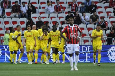 Joie - Samuel Moutoussamy (FC Nantes) - equipe de Nantes FOOTBALL : OGC Nice vs FC Nantes - Ligue 1 conforama - Nice - 11 05 2019 NorbertScanella Panoramic 