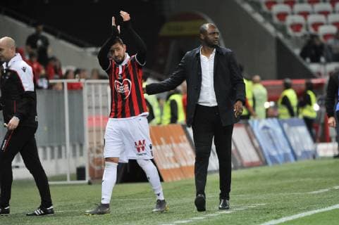 Patrick Vieira (Entraineur de l OGC Nice) - Mickael Le Bihan (OGC Nice) FOOTBALL : OGC Nice vs FC Nantes - Ligue 1 conforama - Nice - 11 05 2019 NorbertScanella Panoramic 