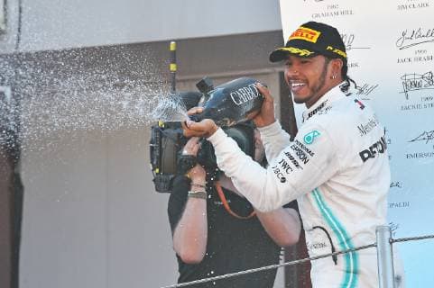 12.05.2019, xekx, FIA Formel 1, Großer Preis von Spanien 2019 - Rennen emspor, Sieger, 1. Platz, Lewis Hamilton (Mercedes-AMG Petronas) (DFL DFB REGULATIONS PROHIBIT ANY USE OF PHOTOGRAPHS as IMAGE SEQUENCES and or QUASI-VIDEO) Barcelona